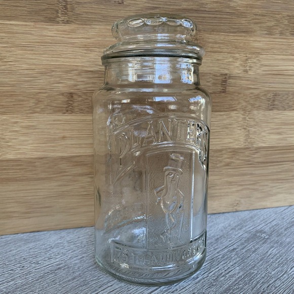Planters Peanuts 75th Anniversary Glass Jar Mr Peanut with Lid 1981 7.5" Vintage - Picture 1 of 16